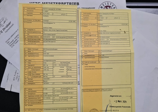 Fiat 500 cena 28999 przebieg: 167972, rok produkcji 2015 z Człopa małe 596
